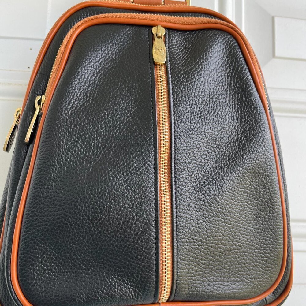 Valentina Italy Genuine Pebble Leather Convertible Backpack - Black/Tan - Picture 14 of 15